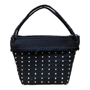 Woven Black And White Womens Small Handbag With Fringe Evening Night Out New